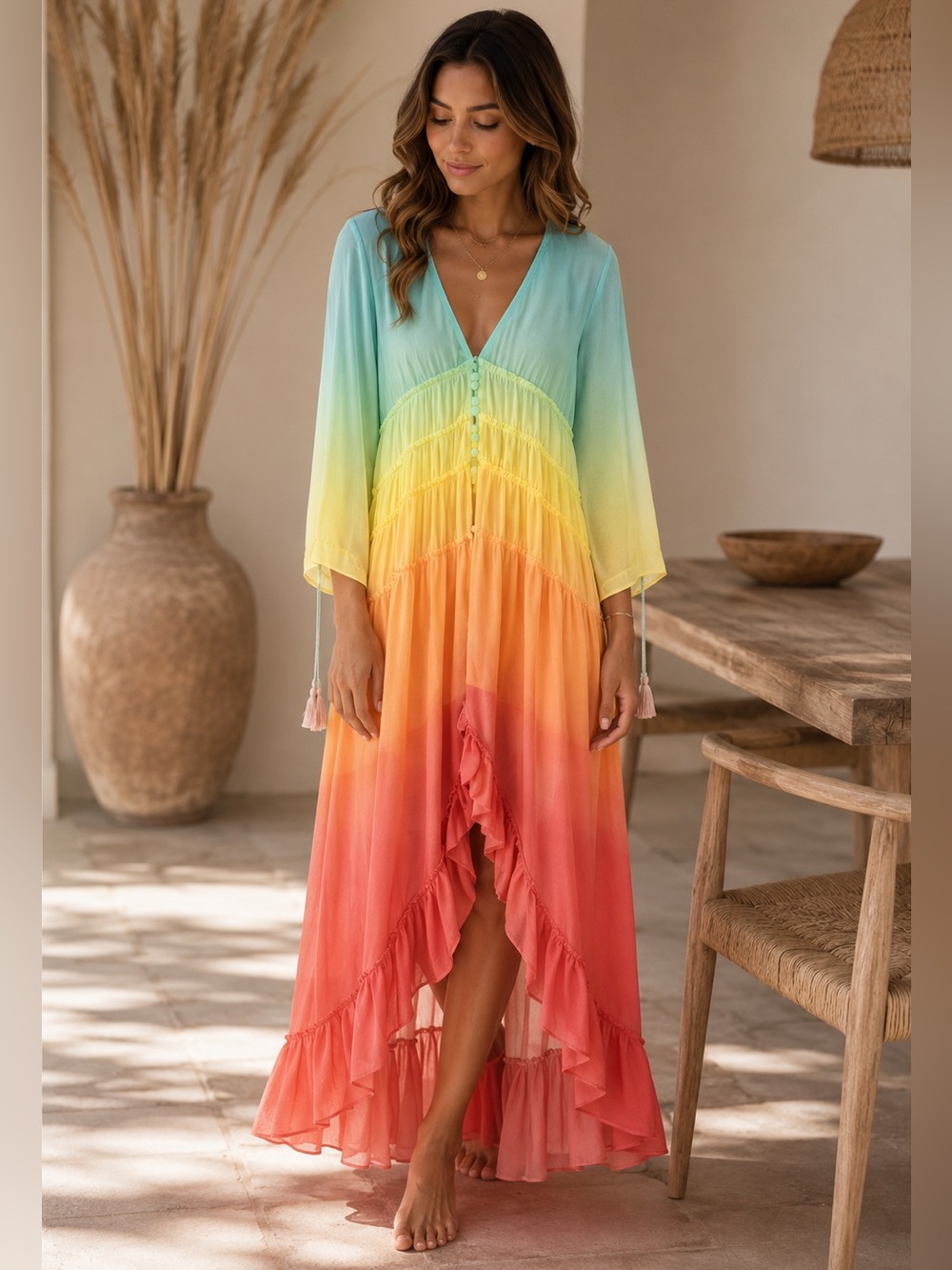 CHICWISH Ombre Ruffle Maxi Dress – Size XS